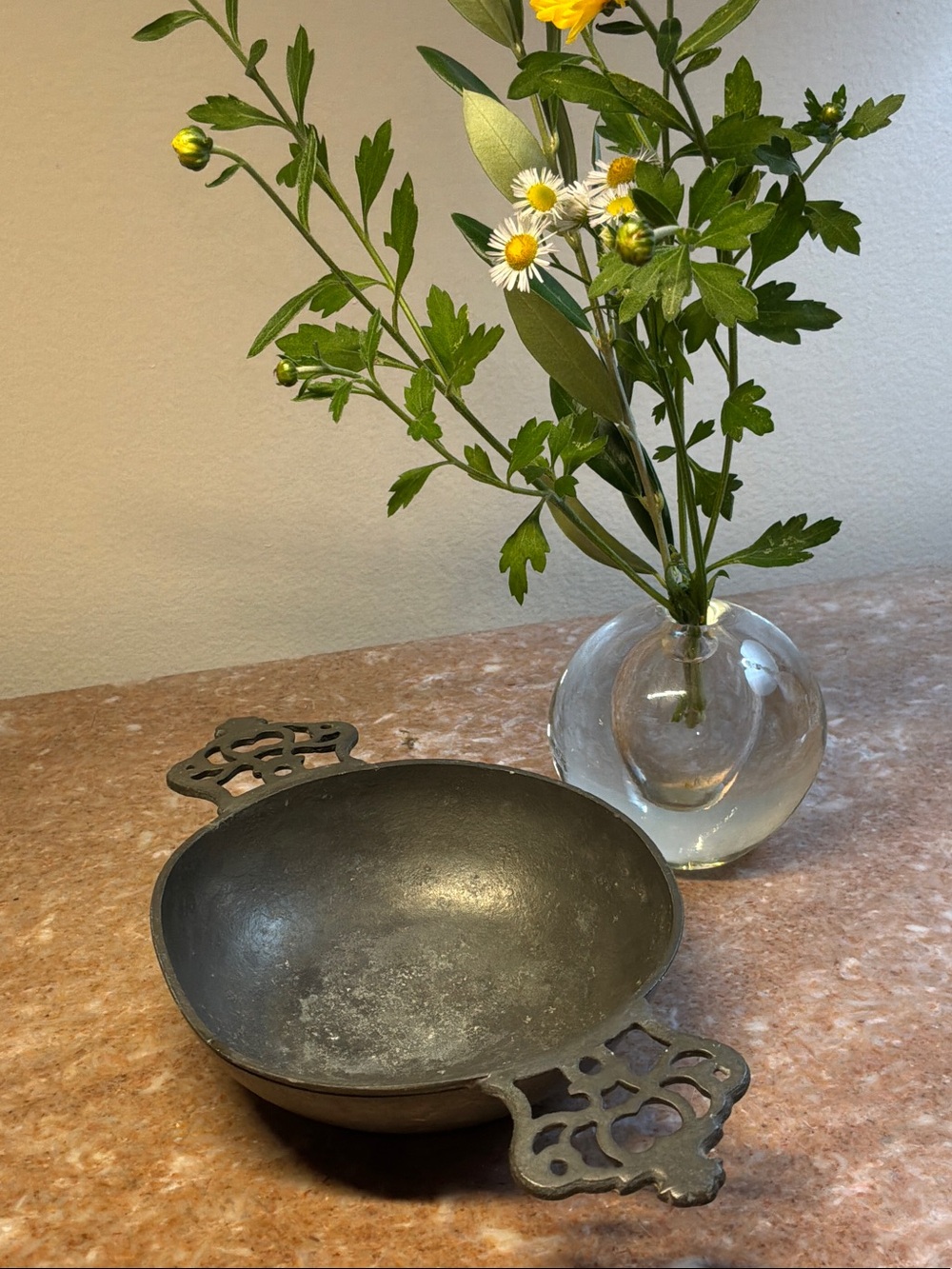 Antique Pewter Porringer Bowl